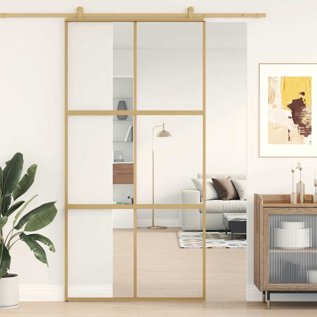 Vidaxl Sliding Porte 102.5x205 cm Verre ESG transparent et couleur or en aluminium