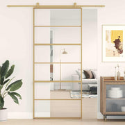 Vidaxl Sliding Porte 90x205 cm Verre ESG transparent et en aluminium or de couleur - afbeelding 1