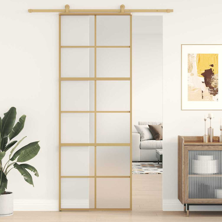 Vidaxl Sliding Porte 76x205 cm Verre ESG mate et aluminium or de couleur
