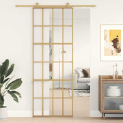Vidaxl Sliding Porte 76x205 cm Verre ESG transparent et en aluminium or de couleur - afbeelding 1