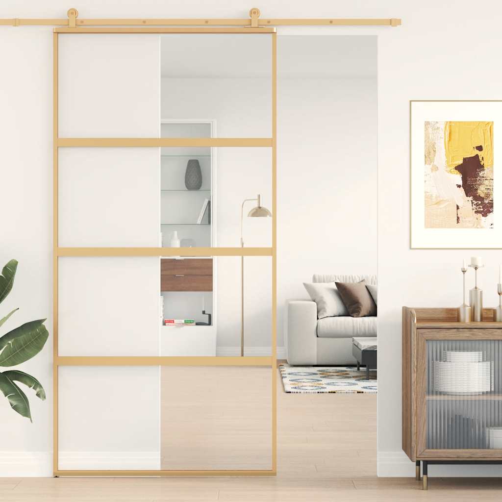 Vidaxx porte coulissante 102,5x205 cm verre ESG clair et aluminium couleur or