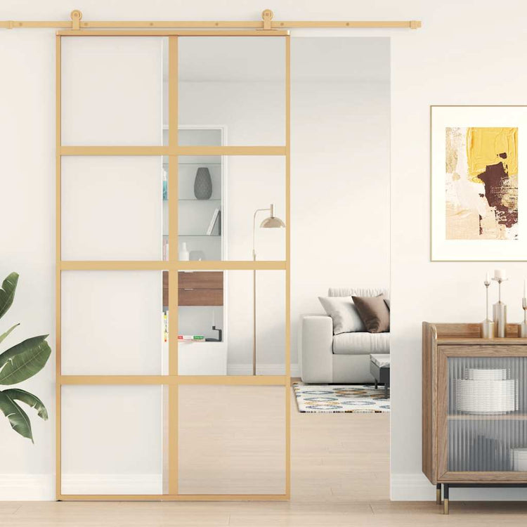 Vidaxl Sliding Porte 102.5x205 cm Verre ESG transparent et couleur or en aluminium