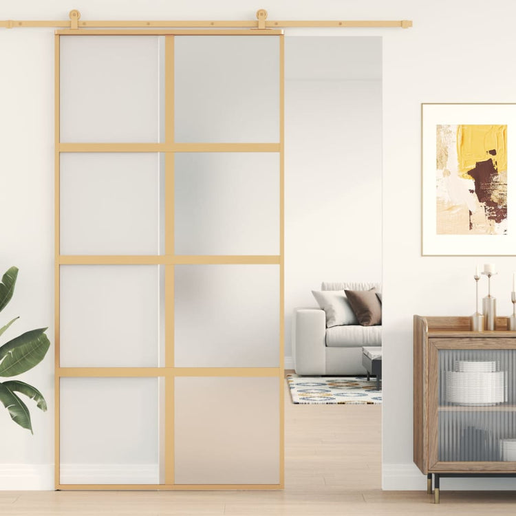 Vidaxl Porte coulissante 102.5x205 cm Verre ESG mate et aluminium or de couleur