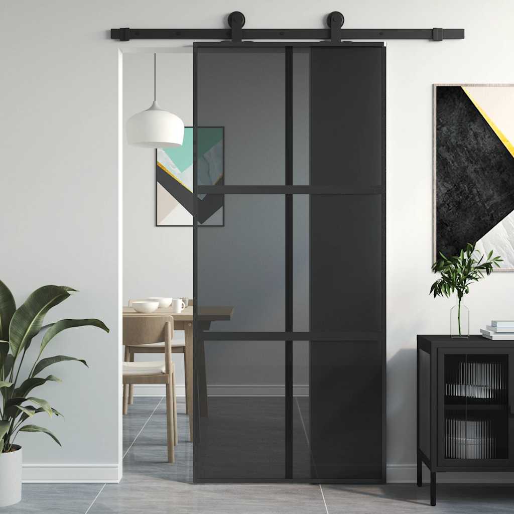 Vidaxx porte coulissante 90x205 cm verre trempé et aluminium noir