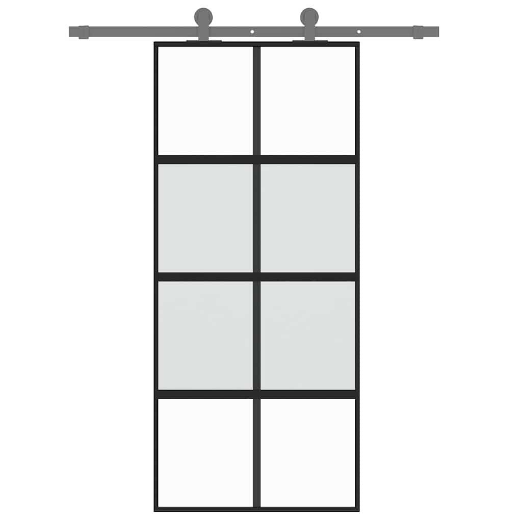 Vidaxl Porte coulissante 90x205 cm Verre durcie et noir en aluminium