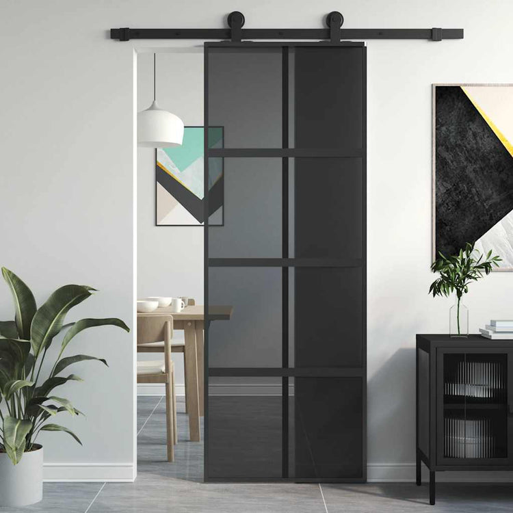 Vidaxx porte coulissante 76x205 cm verre trempé et aluminium noir