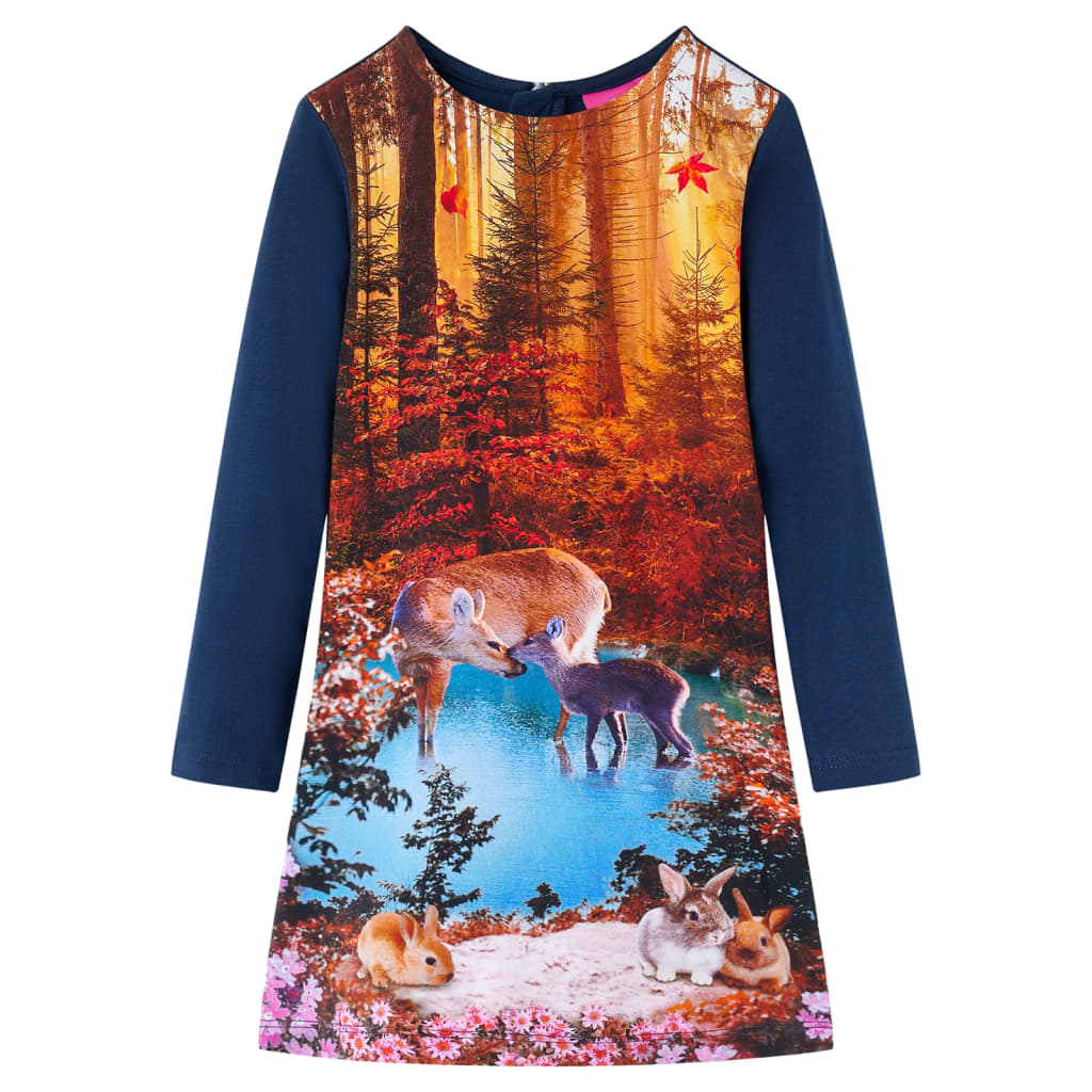 VidaXL robe enfant à manches longues 128 bleu marine