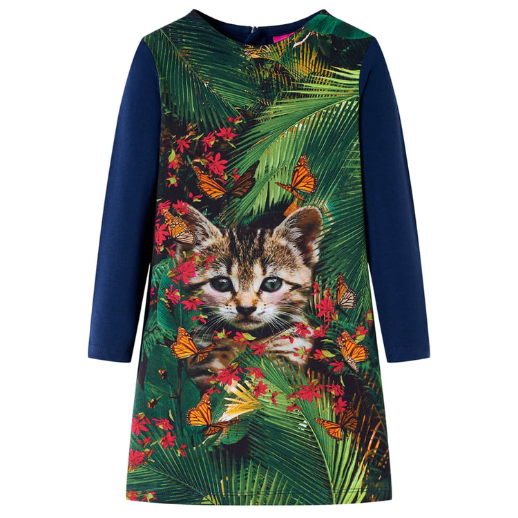 VidaXL robe enfant à manches longues 128 bleu marine