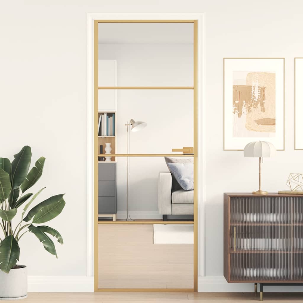 Vidaxl Porte intérieure étroite 76x201,5 cm Verre durci et couleur or en aluminium