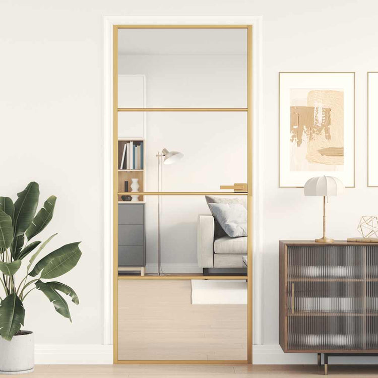 Vidaxl Porte intérieure étroite 83x201,5 cm Verre durci et couleur or en aluminium