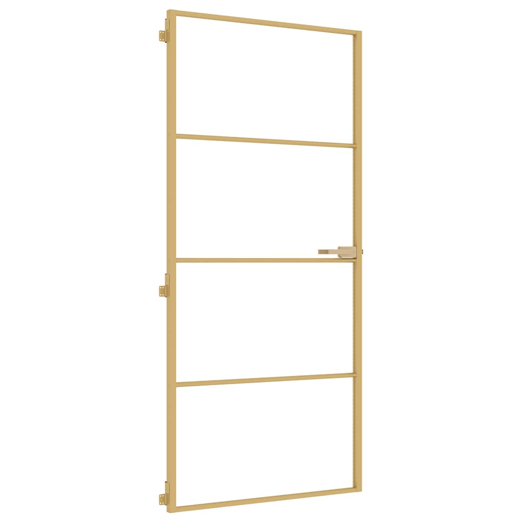 Vidaxl Porte intérieure étroite 93x201,5 cm Verre durci et couleur or en aluminium