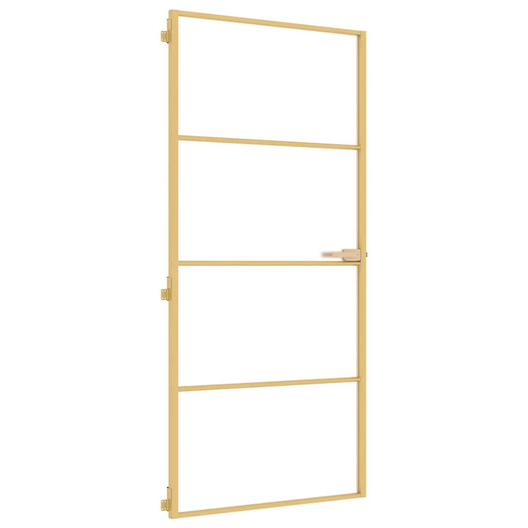 Vidaxl Porte intérieure étroite 93x201,5 cm Verre durci et couleur or en aluminium