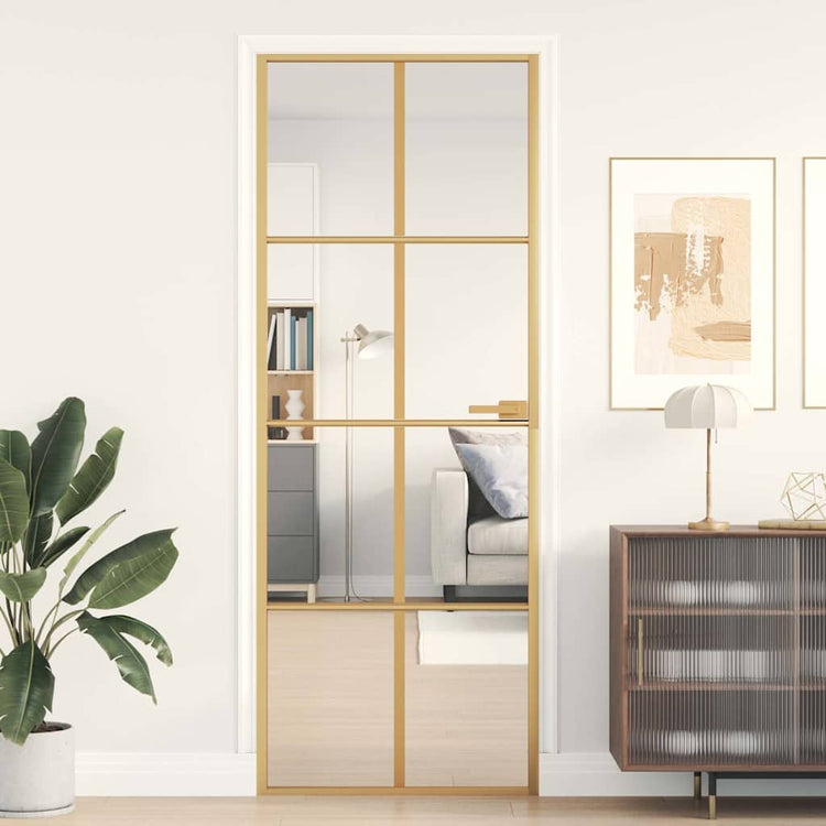 Vidaxl Porte intérieure étroite 76x201,5 cm Verre durci et couleur or en aluminium