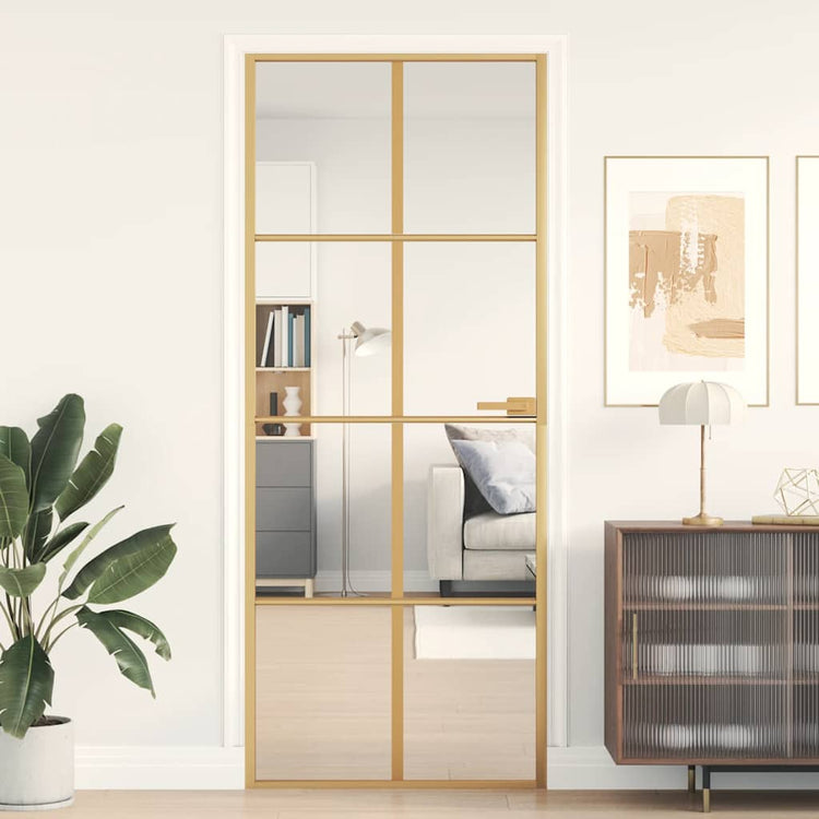 Vidaxl Porte intérieure étroite 83x201,5 cm Verre durci et couleur or en aluminium
