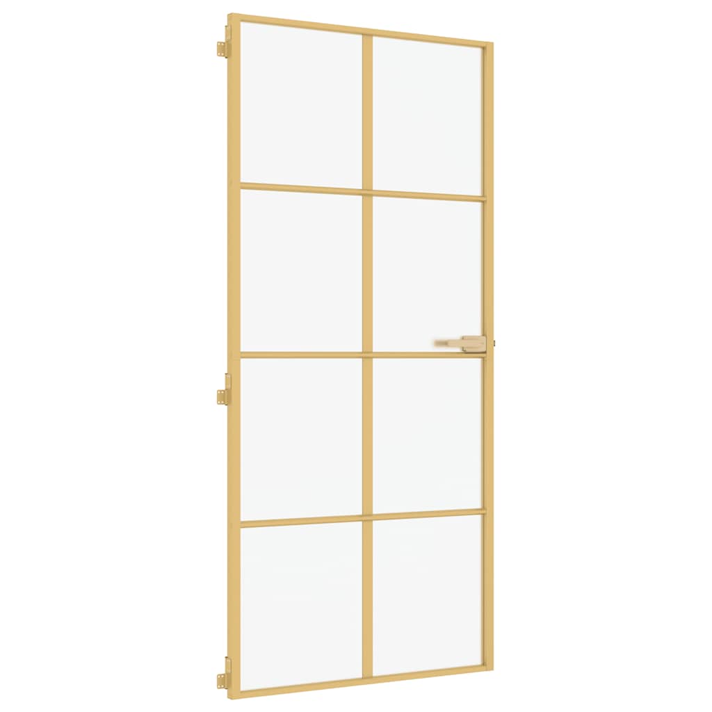 Vidaxl Porte intérieure étroite 93x201,5 cm Verre durci et couleur or en aluminium
