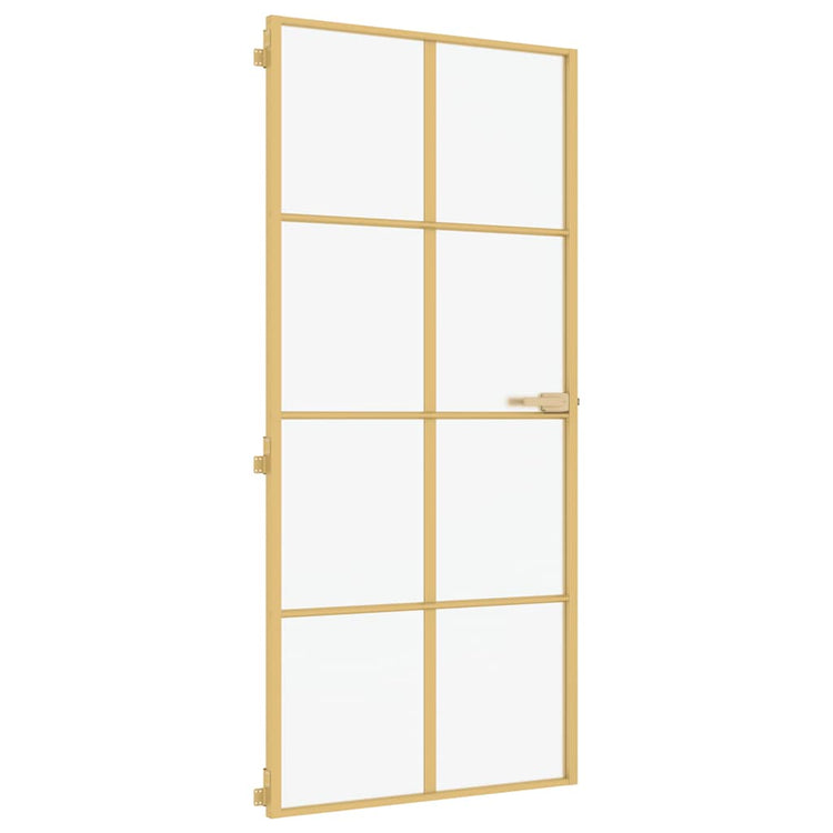 Vidaxl Porte intérieure étroite 93x201,5 cm Verre durci et couleur or en aluminium
