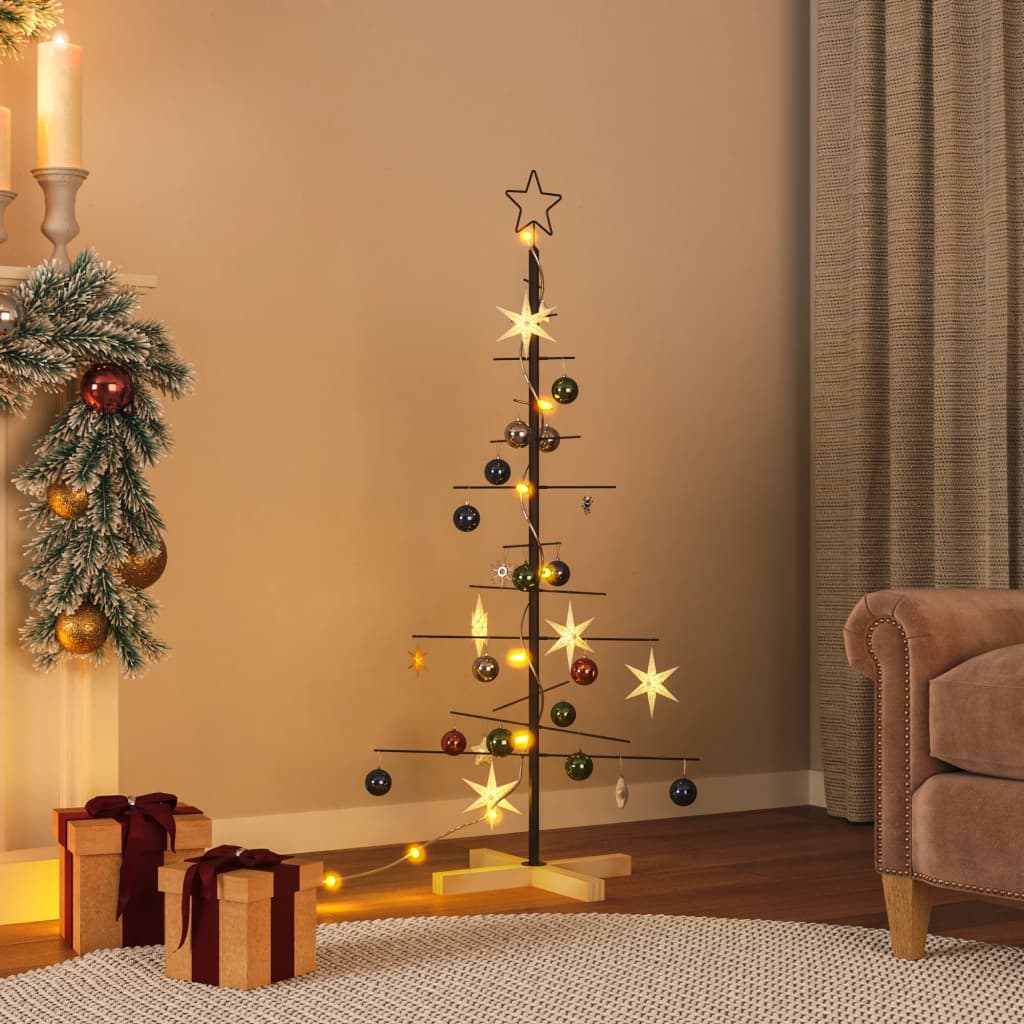 Vidaxl Christmas Decoration Tree de Noël avec base en bois 120 cm en métal noir
