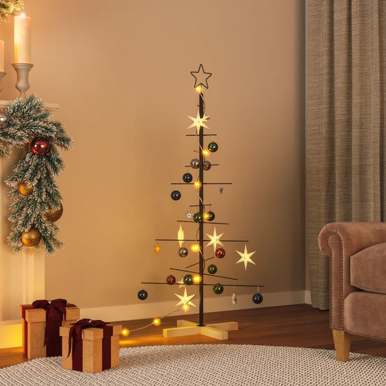 Vidaxl Christmas Decoration Tree de Noël avec base en bois 120 cm en métal noir