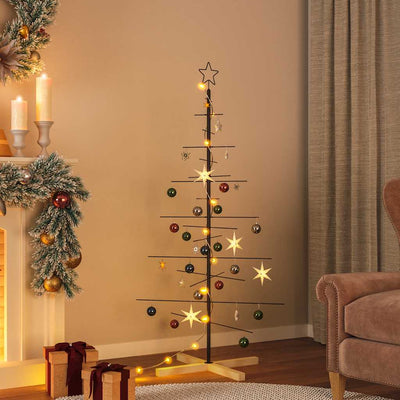 VidaXL décoration de Noël sapin de Noël avec socle en bois 150 cm métal noir