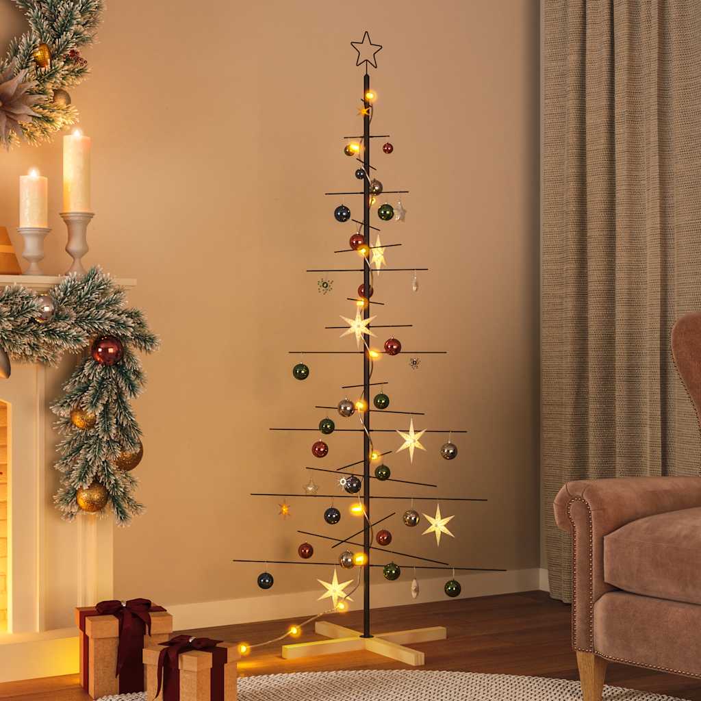 Vidaxx décoration de Noël sapin de Noël avec socle en bois 180 cm métal noir