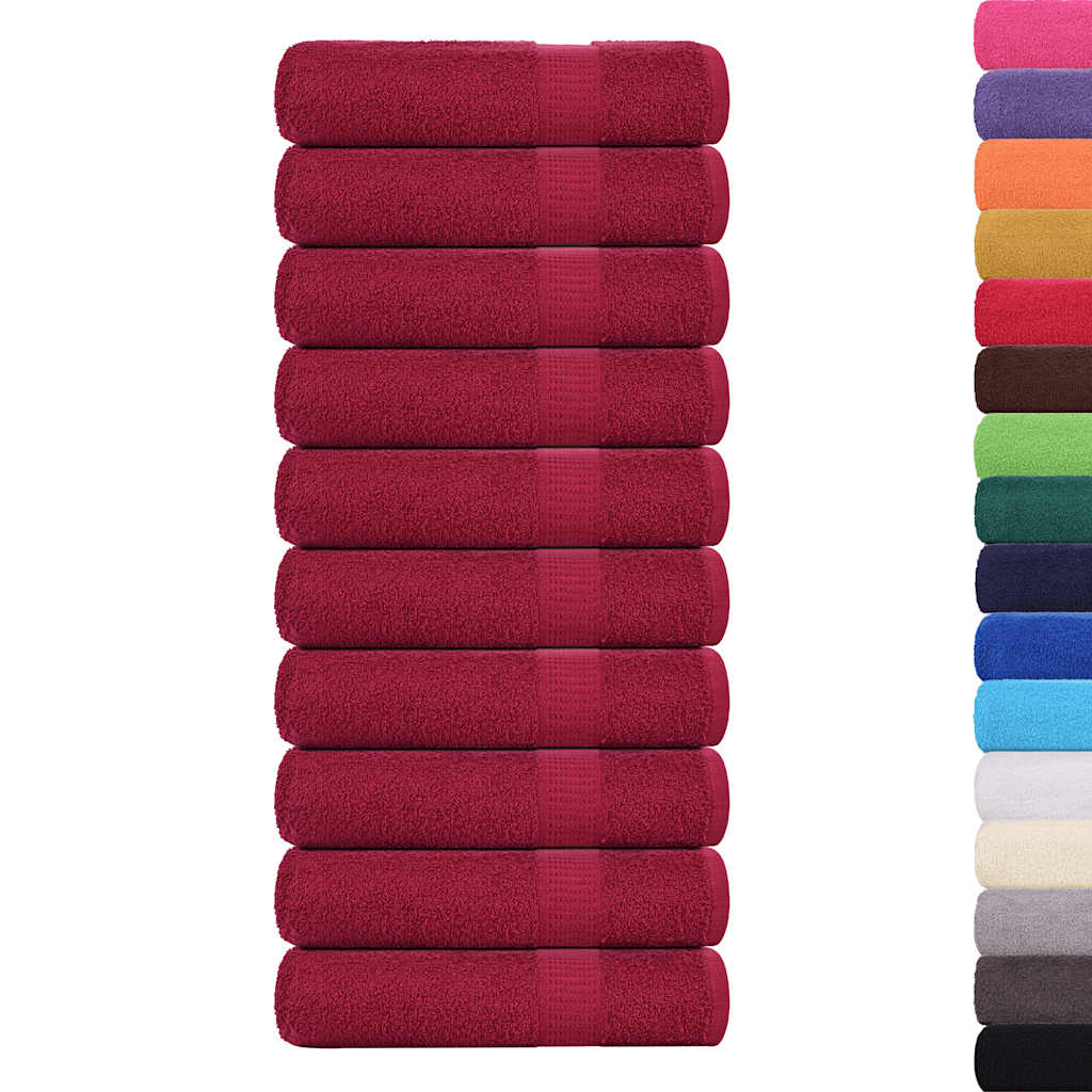 Serviettes de bain vidaxl 10 ST 100x150cm 360 g m² 100% coton rouge bourgogne rouge