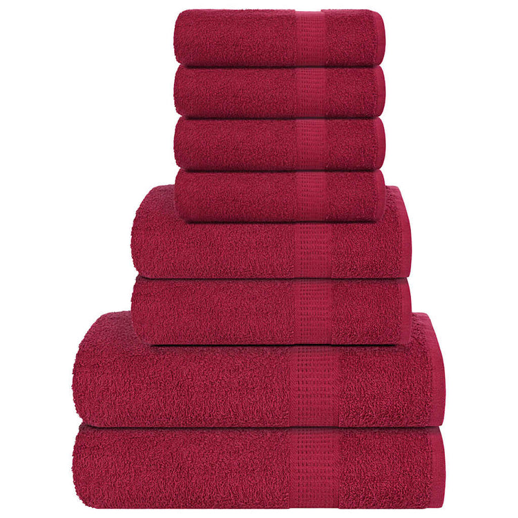Ensemble de serviettes Vidaxl 8 pièces 360 g m² 100% coton Bourgogne rouge