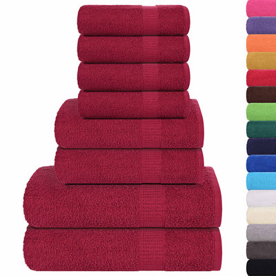Ensemble de serviettes Vidaxl 8 pièces 360 g m² 100% coton Bourgogne rouge