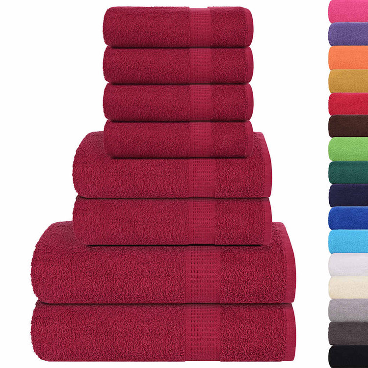 Ensemble de serviettes Vidaxl 8 pièces 360 g m² 100% coton Bourgogne rouge