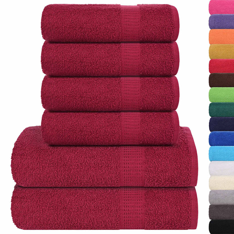Ensemble de serviettes Vidaxl 6 pièces 360 g m² 100% coton Bourgogne rouge