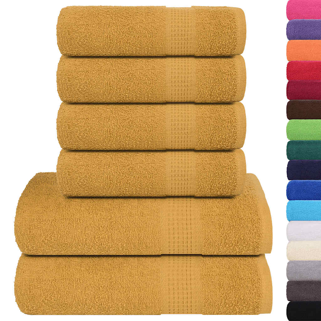 Ensemble de serviettes Vidaxl 6 pièces 360 g m² 100% coton or de couleur