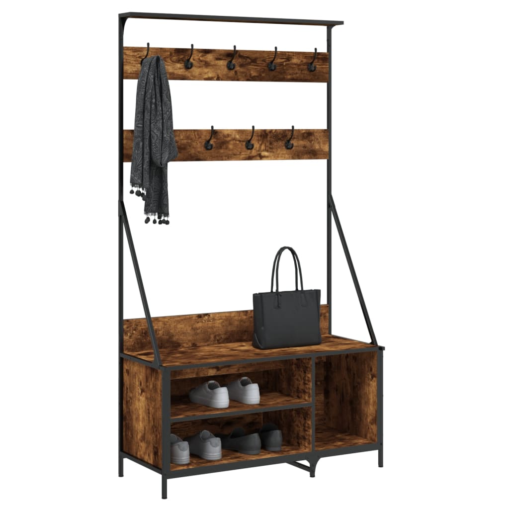 Rack de vêtements Vidaxl avec porte-chaussures 100x41x184 cm de couleur de chêne fumé