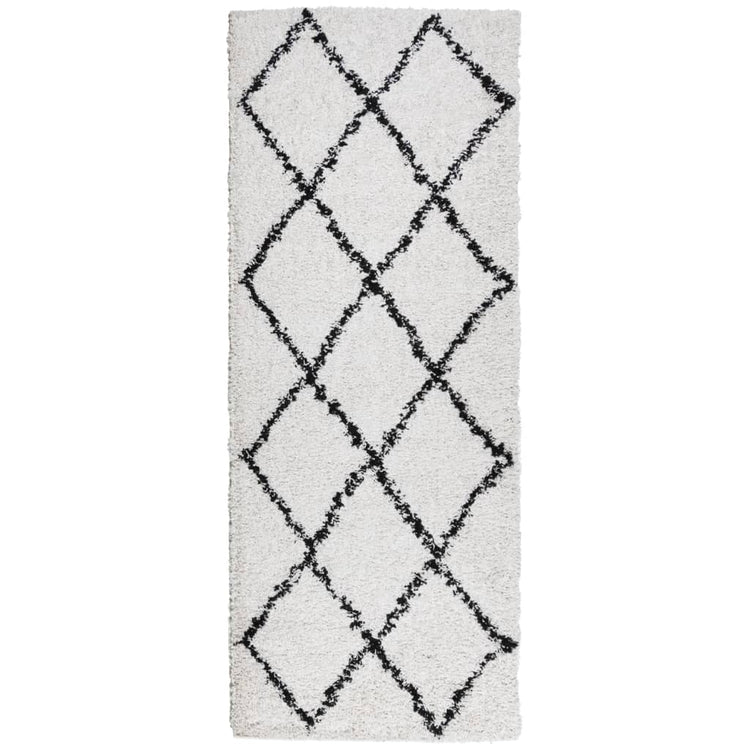 Tapis Vidaxl SHAGGY HIGH PIE MODERNE 80X200 CM CRAME ET NOIR