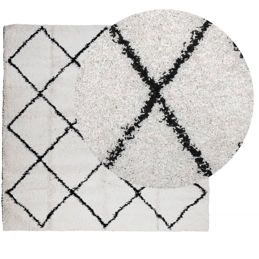 Tapis vidaxl SHAGGY HIGH PIE MODERNE 120X120 CM CRAME ET NOIR