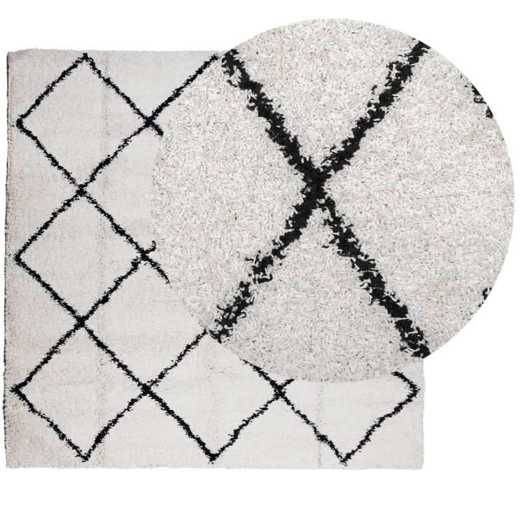Tapis vidaxl SHAGGY HIGH PIE MODERNE 120X120 CM CRAME ET NOIR