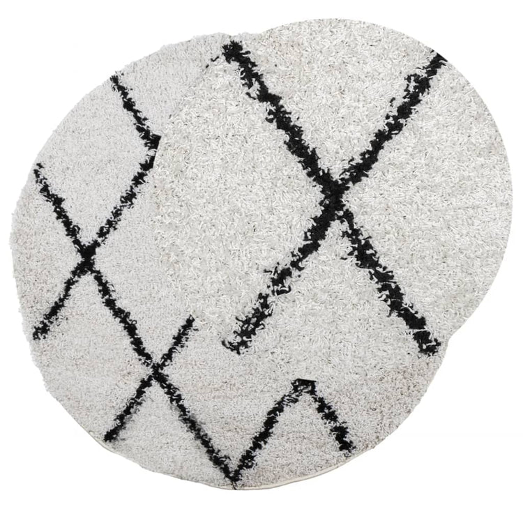 Tapis vidaxl SHAGGY HIGH PIE MODERNE Ø 120 cm Crème et noir