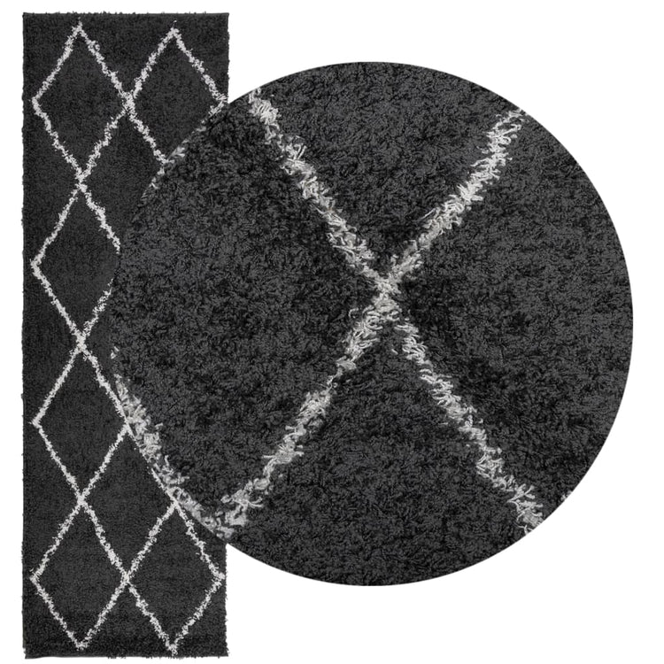 Vidaxl tapis Pampelune Shaggy hautement pôle 80x250 cm noir et crème