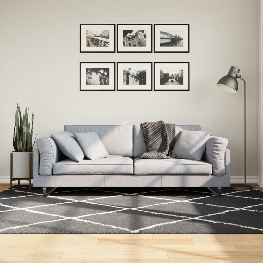 Tapis vidaxl Haut High Pile moderne 160x230 cm noir et crème