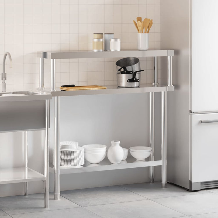 Vidaxx table de travail de cuisine avec étagère supérieure 110x30x120 cm acier inoxydable