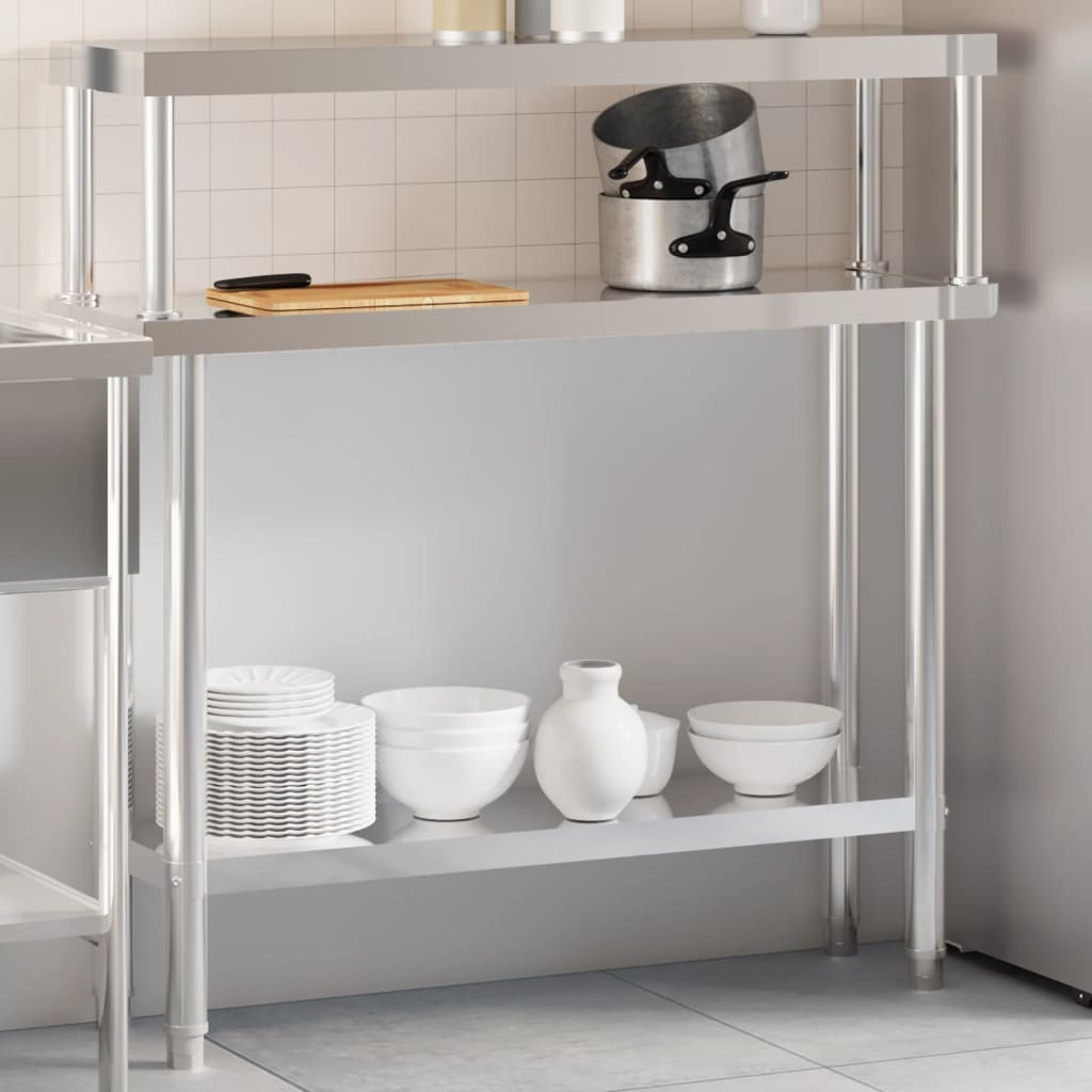 Vidaxx table de travail de cuisine avec étagère supérieure 110x30x120 cm acier inoxydable