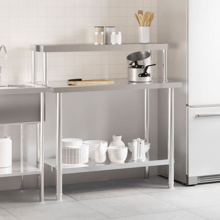 Vidaxx table de travail de cuisine avec étagère supérieure 110x55x120 cm acier inoxydable