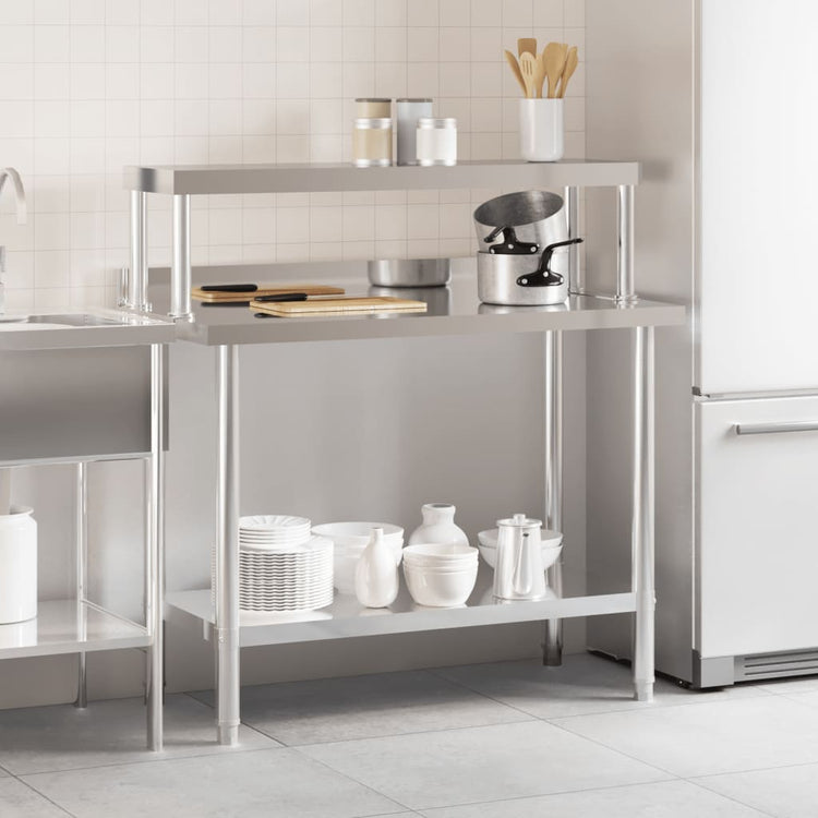 Vidaxx table de travail de cuisine avec étagère supérieure 110x55x120 cm acier inoxydable