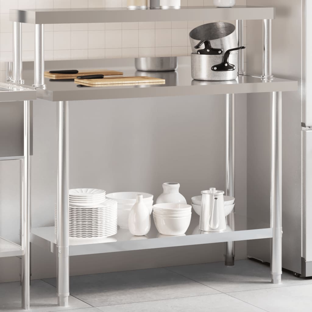 Vidaxx table de travail de cuisine avec étagère supérieure 110x55x120 cm acier inoxydable