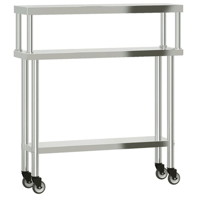 Vidaxx table de travail de cuisine avec étagère supérieure 110x30x120 cm acier inoxydable