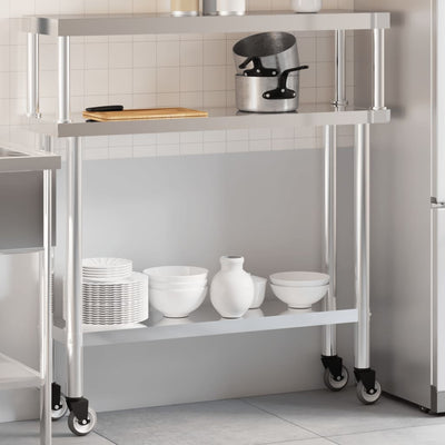 Vidaxx table de travail de cuisine avec étagère supérieure 110x30x120 cm acier inoxydable