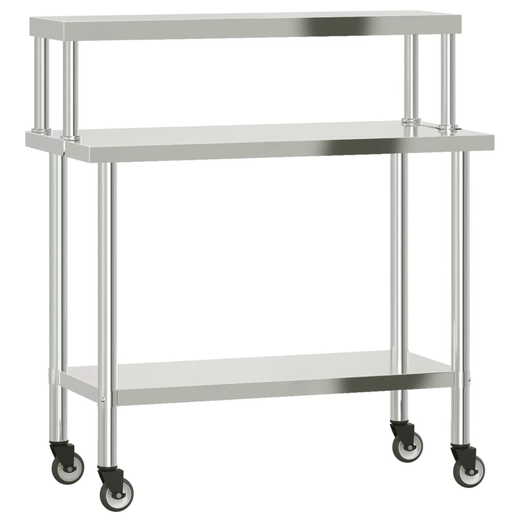 Vidaxx table de travail de cuisine avec étagère supérieure 110x55x120 cm acier inoxydable