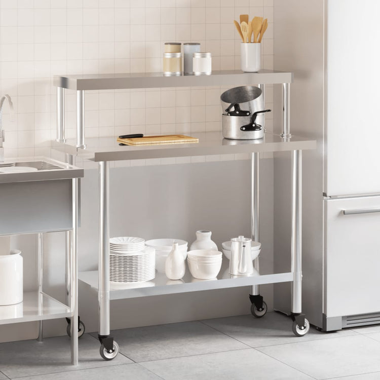 Vidaxx table de travail de cuisine avec étagère supérieure 110x55x120 cm acier inoxydable