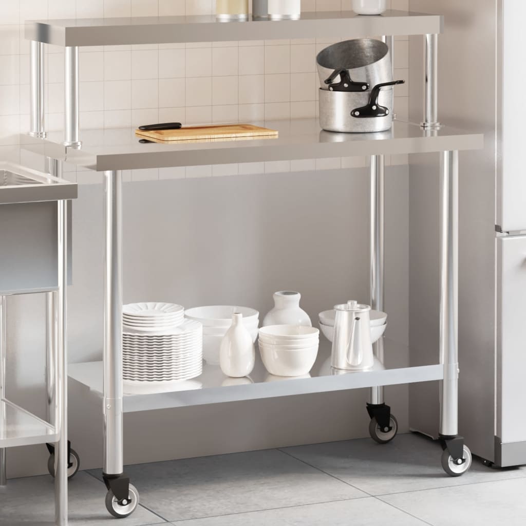 Vidaxx table de travail de cuisine avec étagère supérieure 110x55x120 cm acier inoxydable