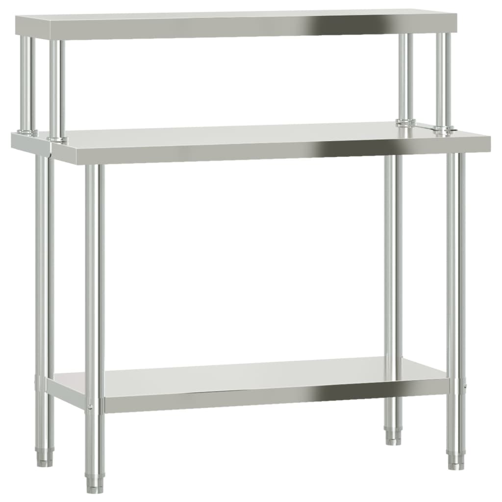 Vidaxx table de travail de cuisine avec étagère supérieure 110x55x120 cm acier inoxydable