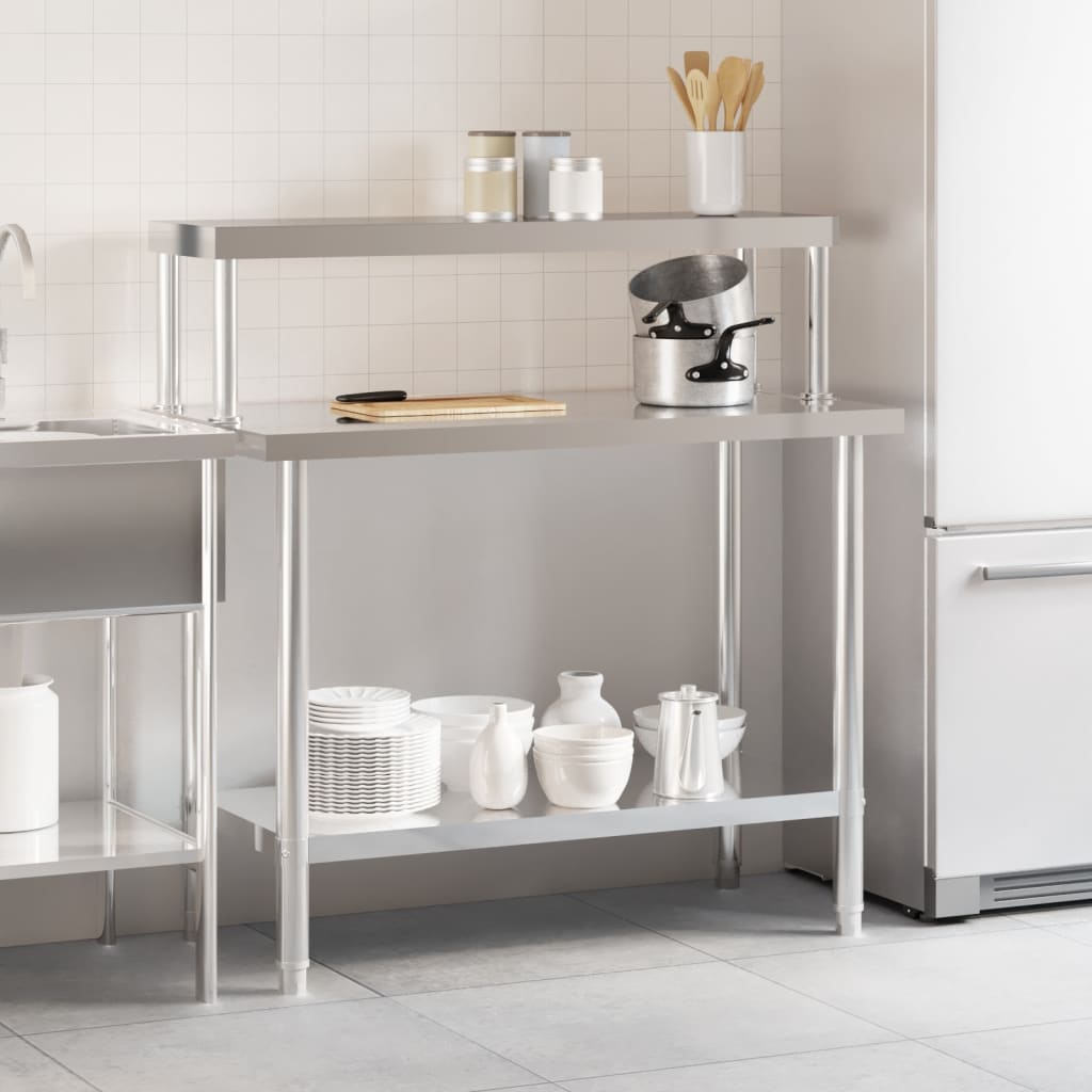 Vidaxx table de travail de cuisine avec étagère supérieure 110x55x120 cm acier inoxydable