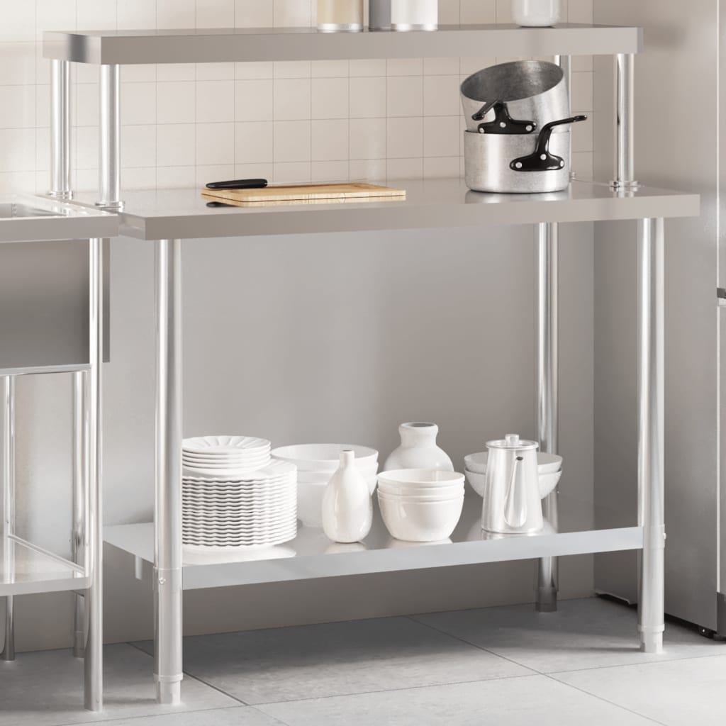 Vidaxx table de travail de cuisine avec étagère supérieure 110x55x120 cm acier inoxydable